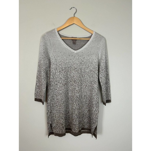 Chico's Easywear Metallic Speckled Ombre Shimmer V-Neck Sweater SZ 1 US Med - Picture 3 of 8